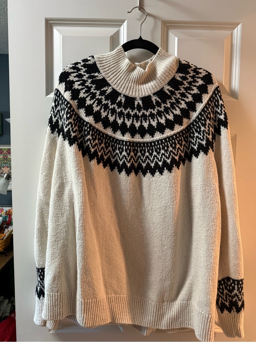 Old Navy Cream and Black Fair Isle Mock-Turtleneck Sweater